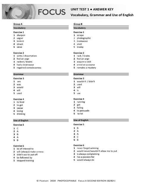 Focus On Writing 4 Answer Key