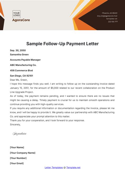 Follow Up Payment Letter Example