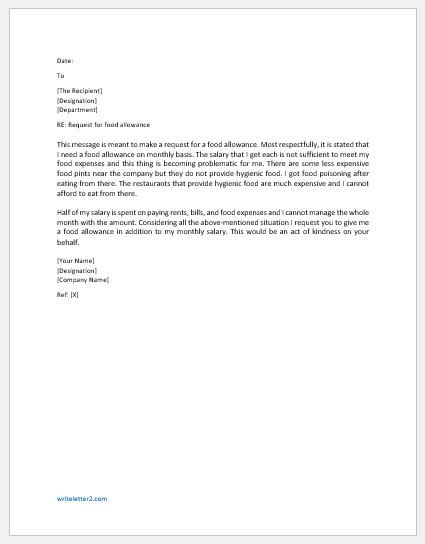 food allowance request letter format