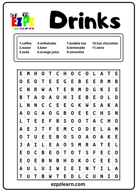 Food Amp Drinks Word Search Puzzles Easy Word Easy Food Word Search - Easy Food Word Search