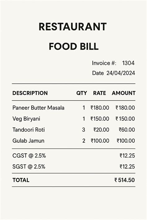 Food Bill Format