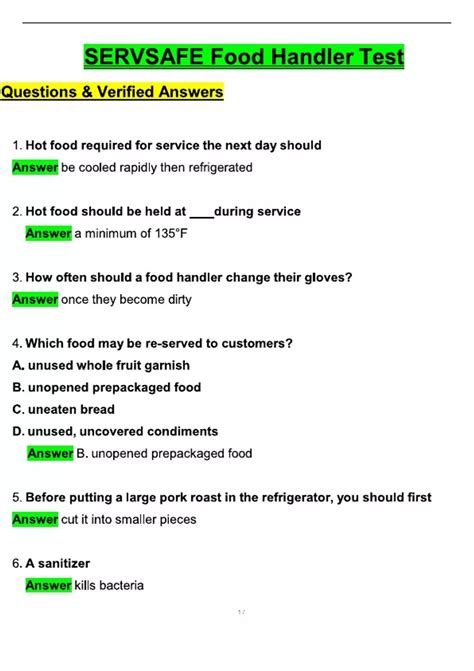 Food Handler Test Answers