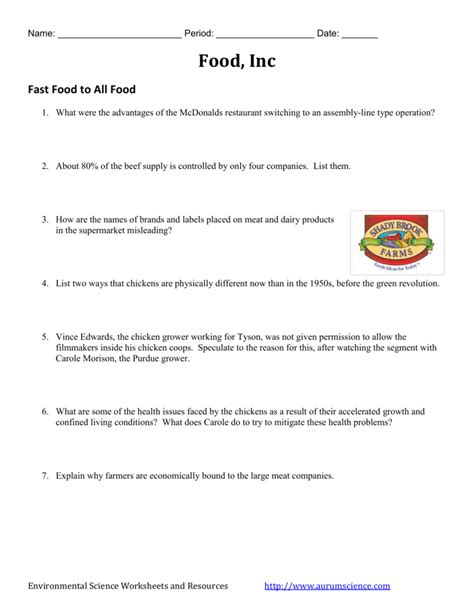 Food Inc Worksheet Answers Restaurant Math Worksheets - Restaurant Math Worksheets