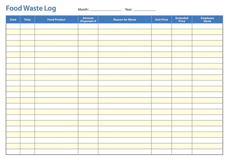 food waste log sheets