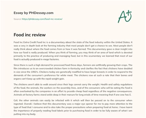 Read Online Food Inc Argumentative Paper 