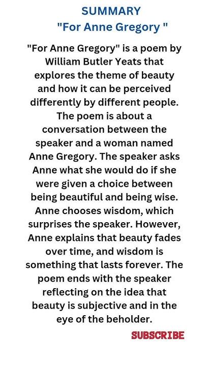 For Anne Gregory Summary
