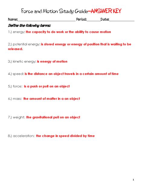 Force And Motion Answer Key