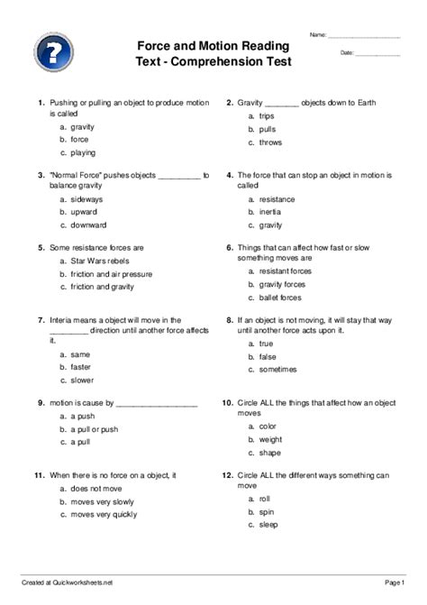 Force And Motion Worksheets And Reading Passages 2nd Forces Worksheet For 3rd Grade - Forces Worksheet For 3rd Grade