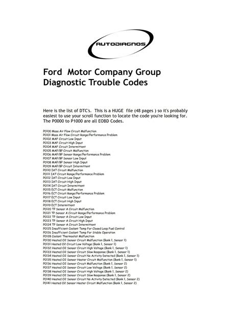 Ford Diagnostic Codes List