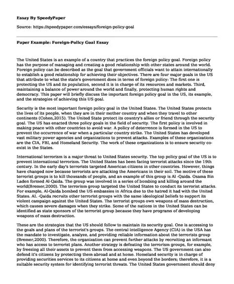 Read Foreign Policy Paper Example 