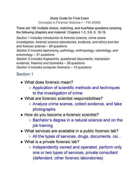 Forensic Science Final Exam Study Guide Answers