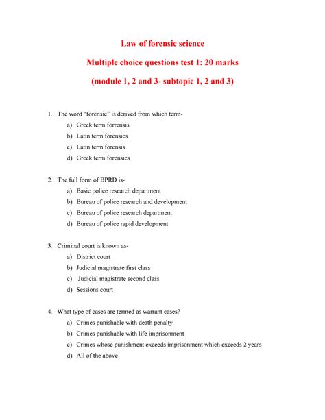 forensic science multiple choice questions answers