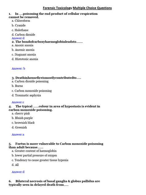 forensic toxicology multiple choice questions