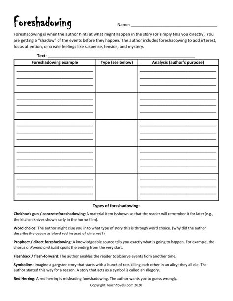 Foreshadowing Worksheet