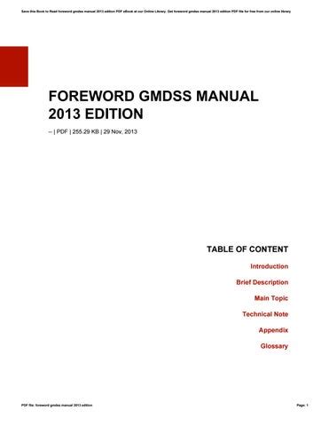 Read Online Foreword Gmdss Manual 2013 Edition 