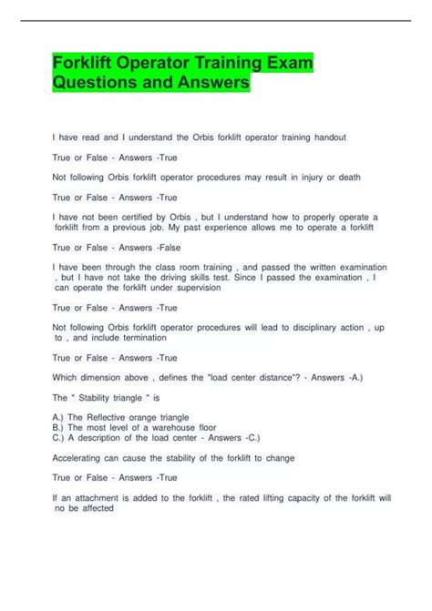 forklift exam questions answers