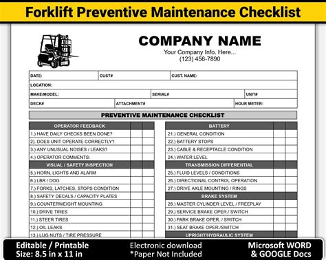 Forklift Maintenance Log Template Pdf