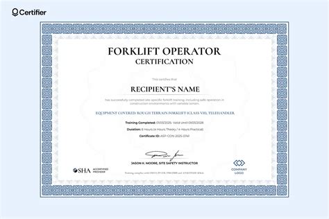 Forklift Operator Experience Certificate Sample