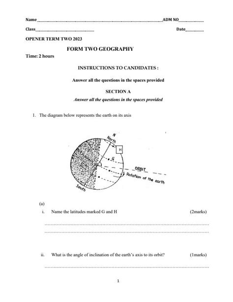 Form 2 Geography Question And Answer