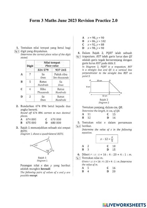 form 3 revision exercise