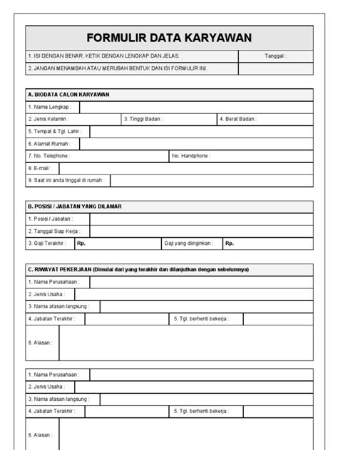 Form Data Karyawan Baru
