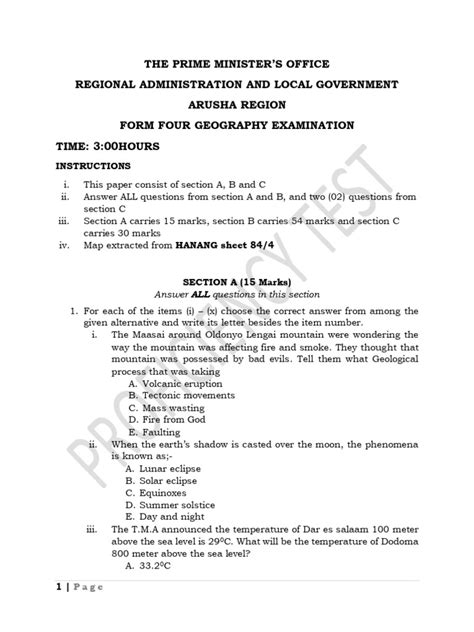 Form Four Phycics Examination Question Papers