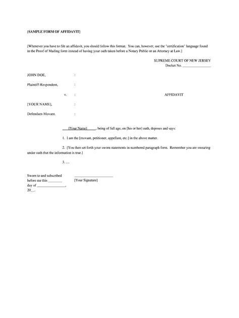 form of affidavit in nj court