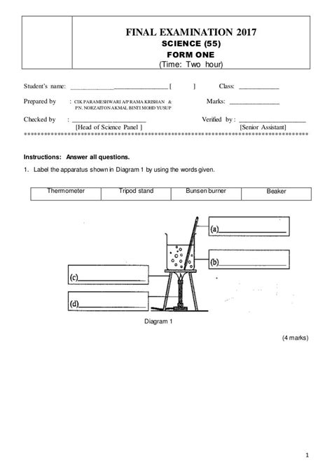 Read Online Form 1 Science Exam Paper 