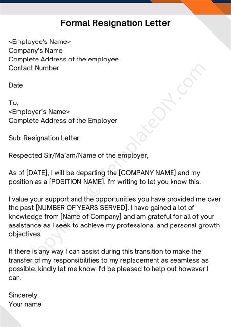 formal resignation template