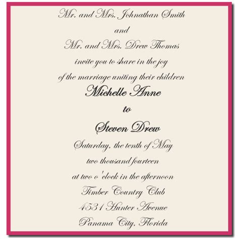 Formal Wedding Invitation Wording With Both Parents Names