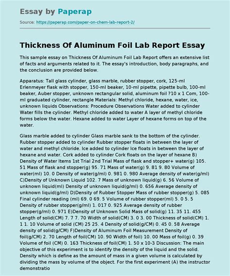 Read Online Formal Laboratory Report Aluminum Foil And Rodents Of 
