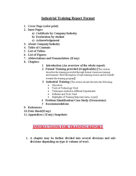 format for industrial training report