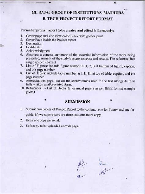 format for preparation of btech project report