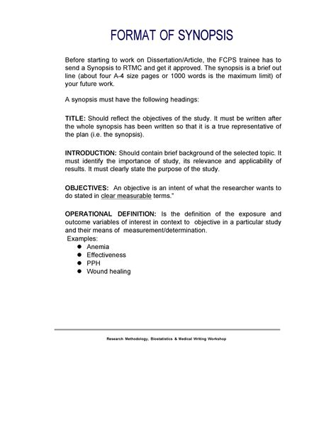 format for synopsis