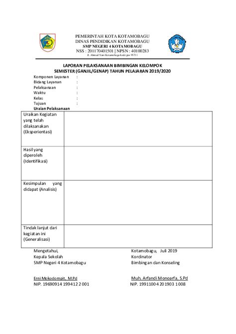 format laporan bimbingan konseling