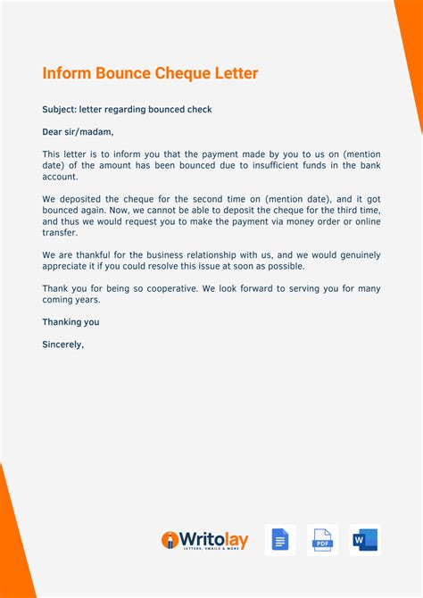format letter of cheques bounce