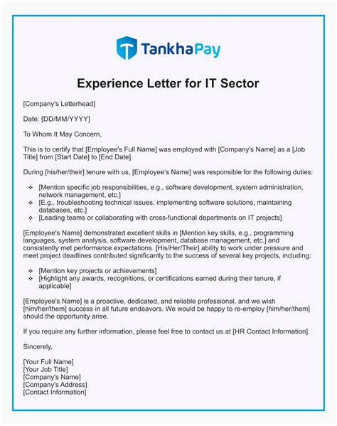 Format Of Experience Letter Network Engineer