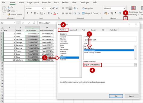 format telefonnummer excel