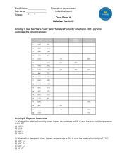 Formative Assessment 2 Relative Humidity And Dewpoint Student Relative Humidity Worksheet - Relative Humidity Worksheet
