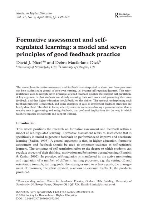Formative Assessment And Self Regulated Learning Mmi