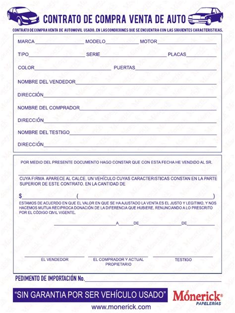 Formato Compra Venta De Autos