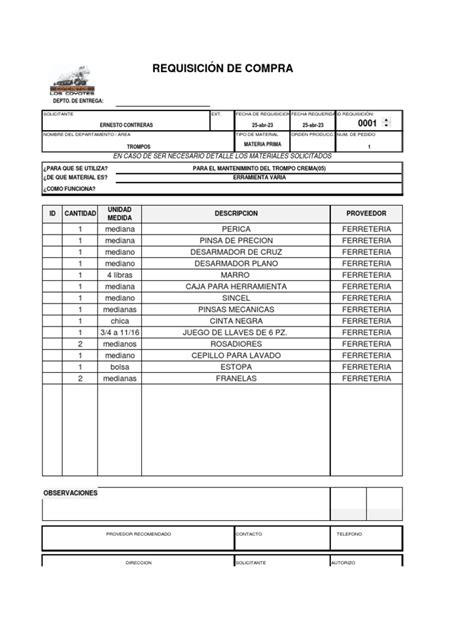 Formato De Requisicion De Compra