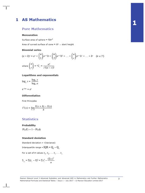 Formula Book A Level Maths