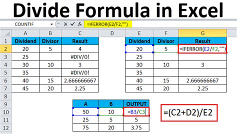 formula for division in excel 2010