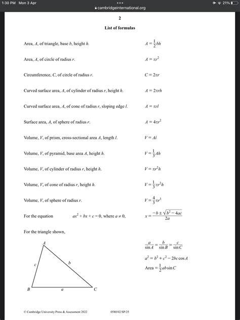 formula igcse maths core