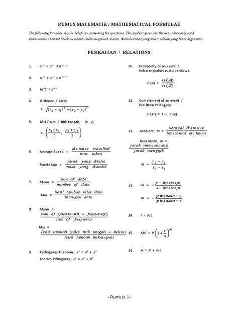 Formula Matematik Spm