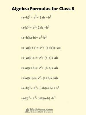 formula of class 8 algebra bd