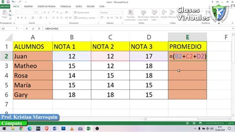 Formula Promedio Excel