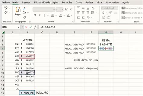Formula Resta Excel