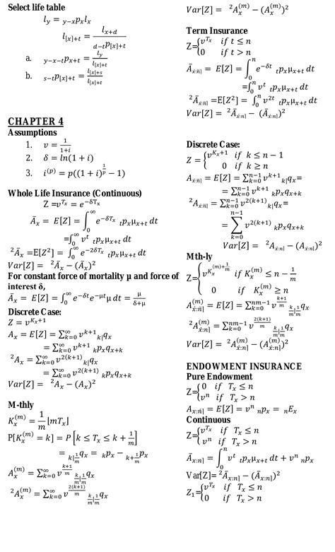 formulae and tables for actuarial exams